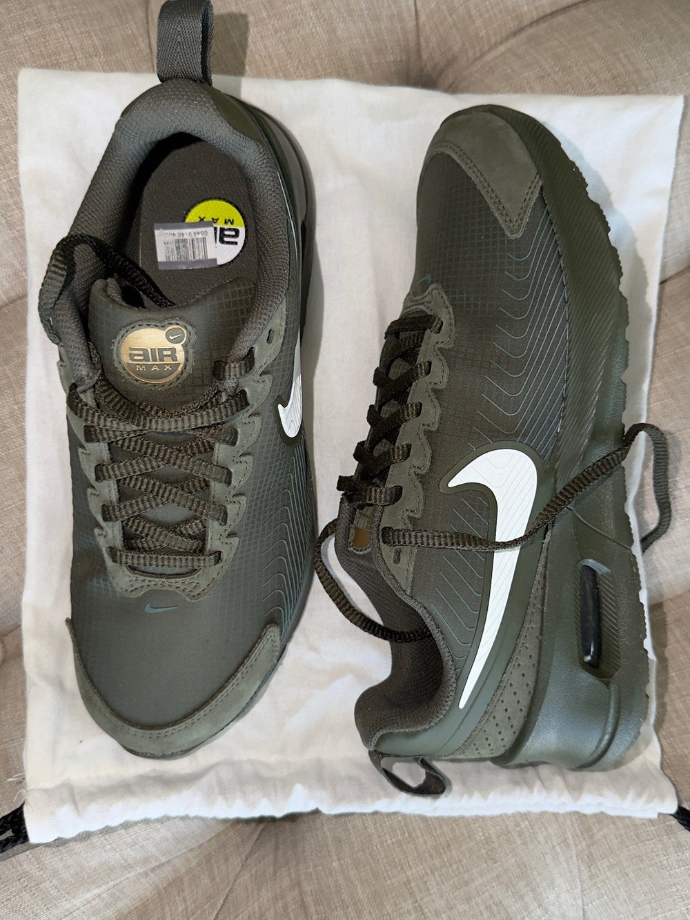 Nike Men’s Olive Green and White Air Max Sneakers